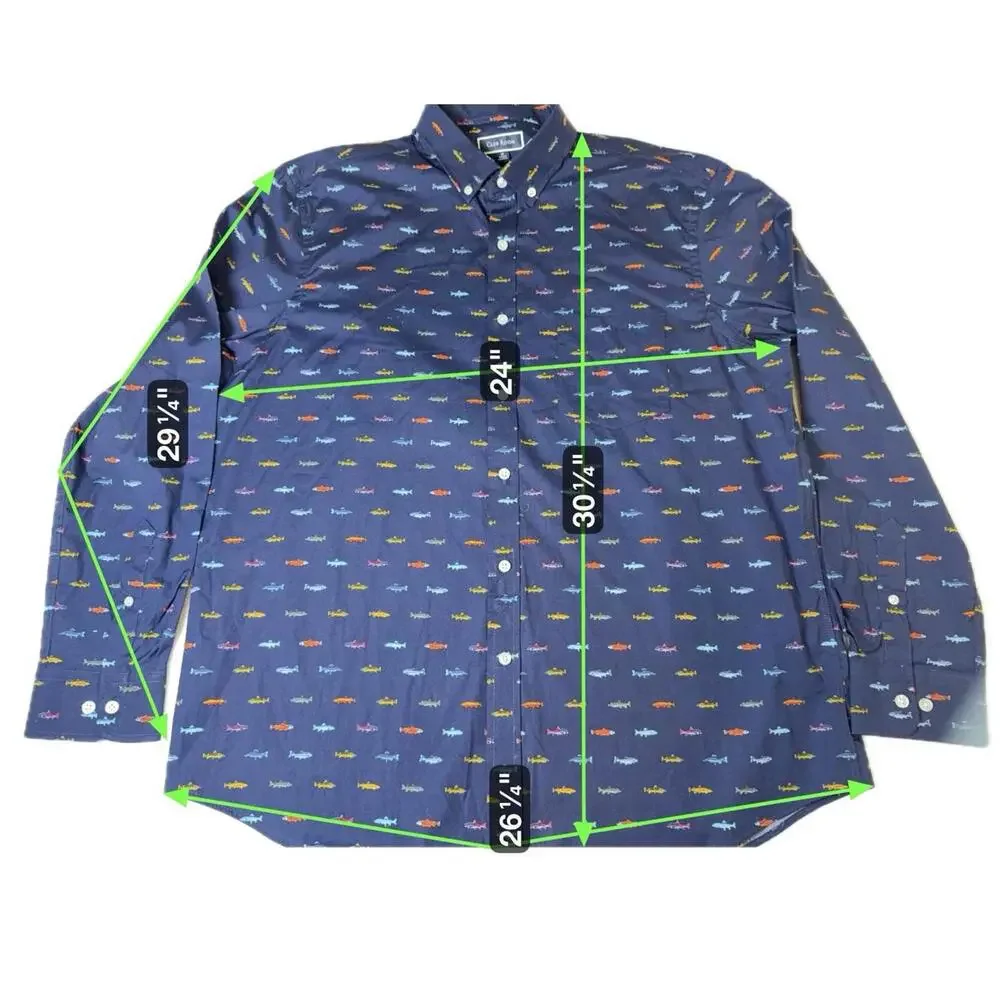 Club Room Men’s XL Long Sleeve Button Down Shirt Blue With Fish Print - Picture 7 of 7